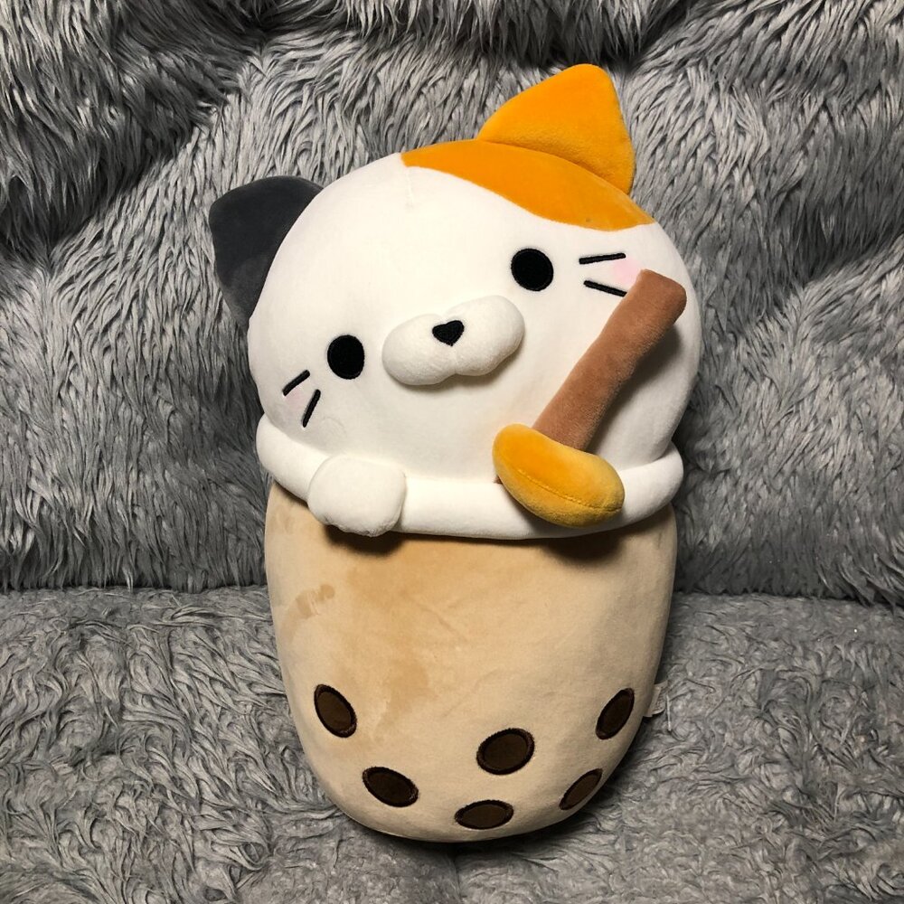 Takashoji Original Boba Milk Tea Calico Cat 13" Plush Stuffed Tan Brown White